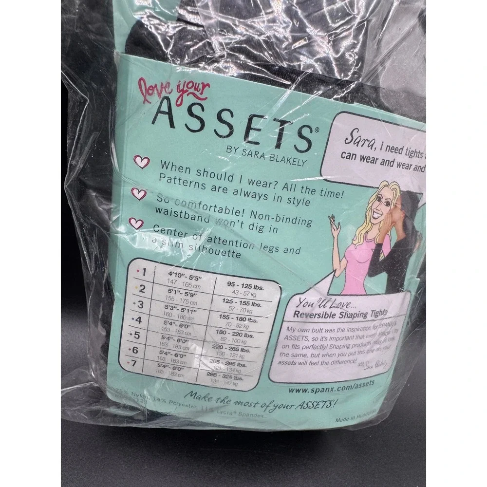 Assets by Sara Blakely Reversible Shaping Tights Flipside Diamond Black Size 1